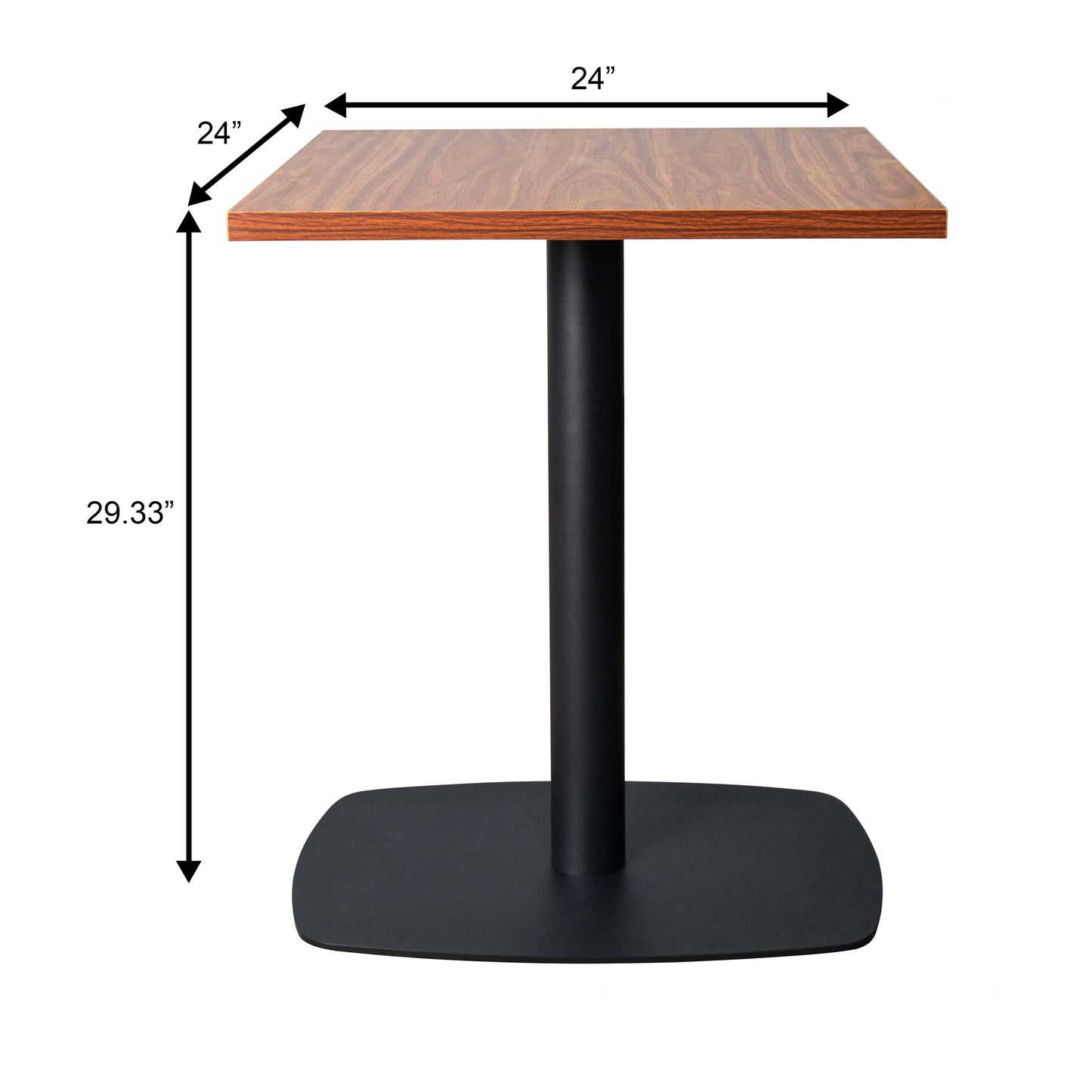 LeisureMod Vail Collection Dining Table Black Rectangle Base With 24" Square MDF Top