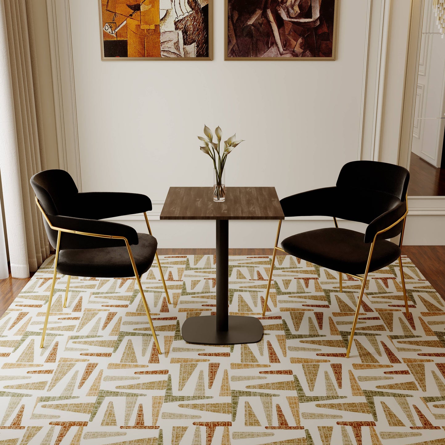 LeisureMod Vail Collection Dining Table Black Rectangle Base With 24" Square MDF Top