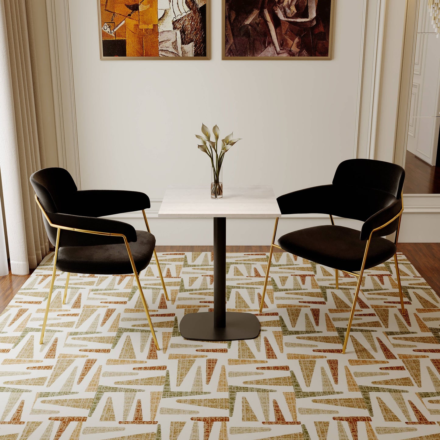 LeisureMod Vail Collection Dining Table Black Rectangle Base With 24" Square MDF Top