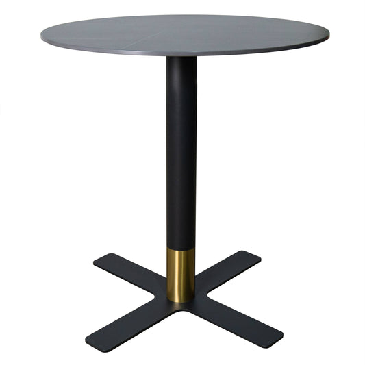 Vail Collection Dining Table Black/Gold X Base With 27"/36" Round BLack Stone Top