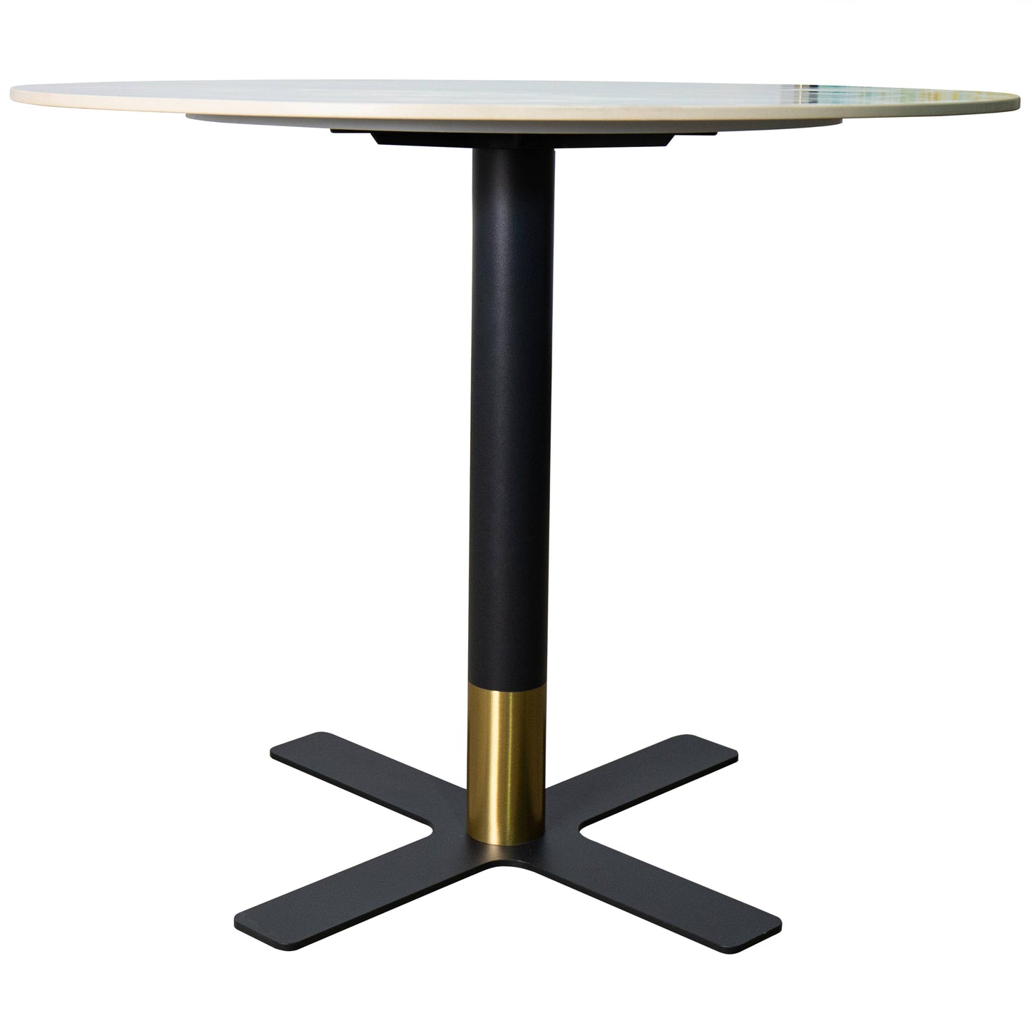 Vail Collection Dining Table Black/Gold X Base With 27"/36" Round BLack Stone Top