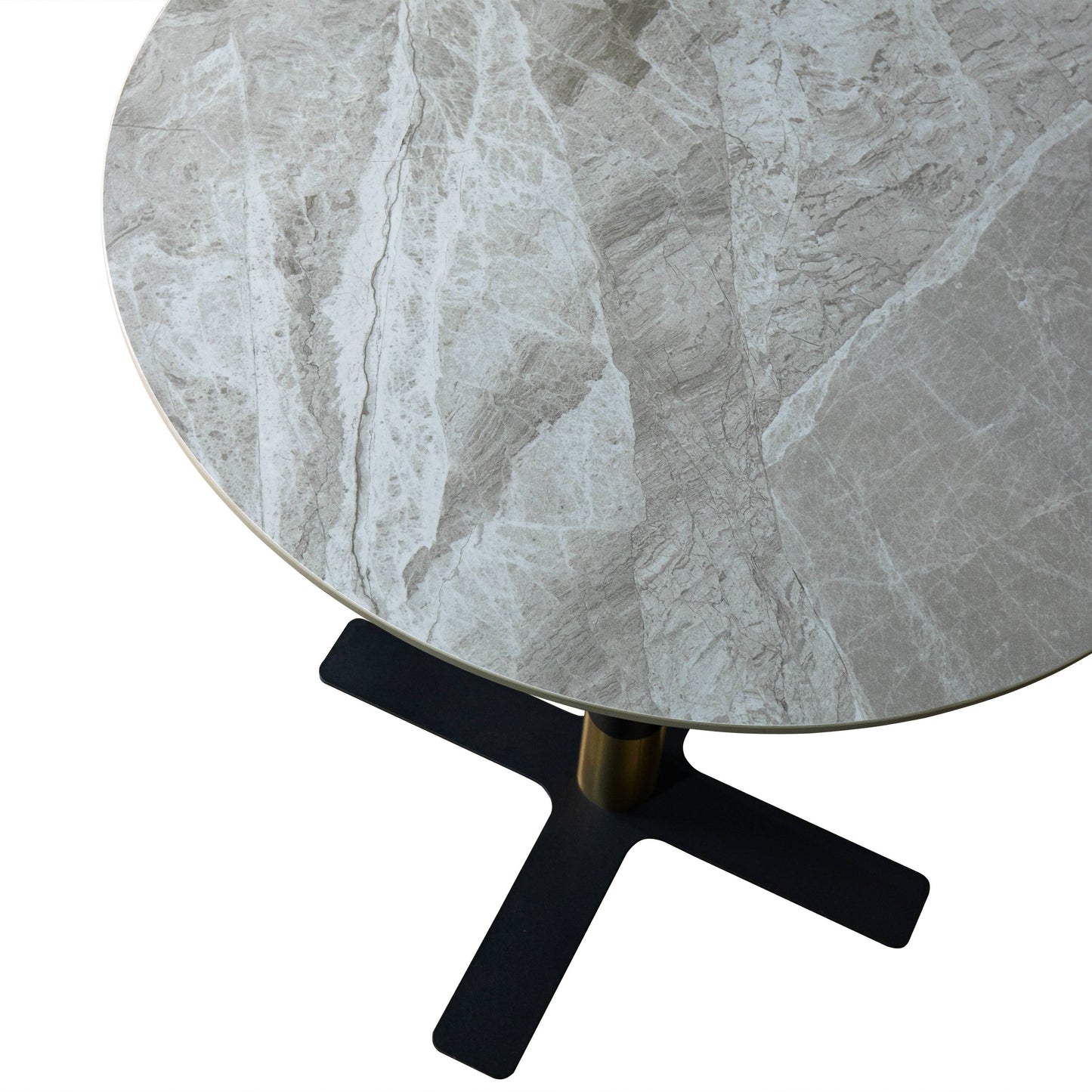 Vail Collection Dining Table Black/Gold X Base With 27"/36" Round BLack Stone Top