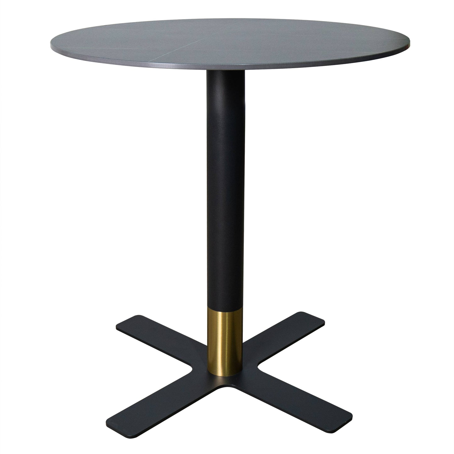 Vail Collection Dining Table Black/Gold X Base With 27"/36" Round BLack Stone Top