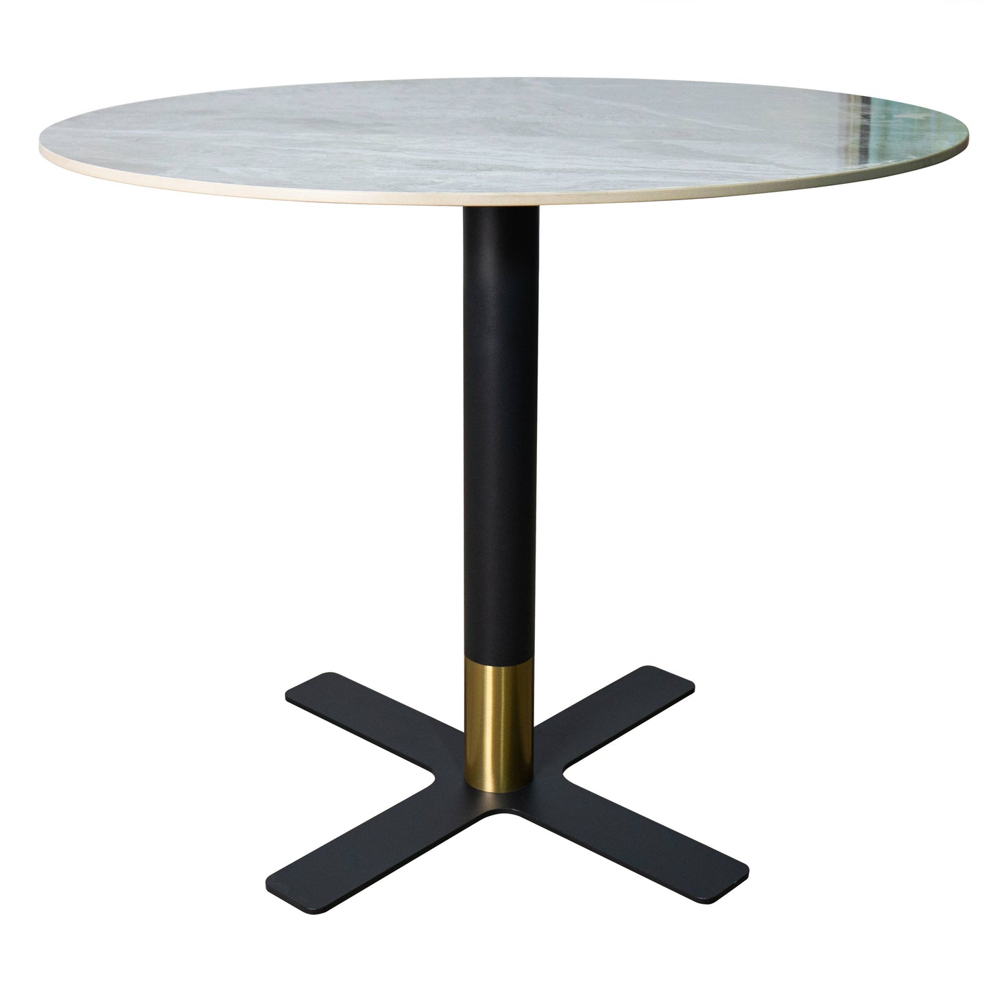 Vail Collection Dining Table Black/Gold X Base With 27"/36" Round BLack Stone Top