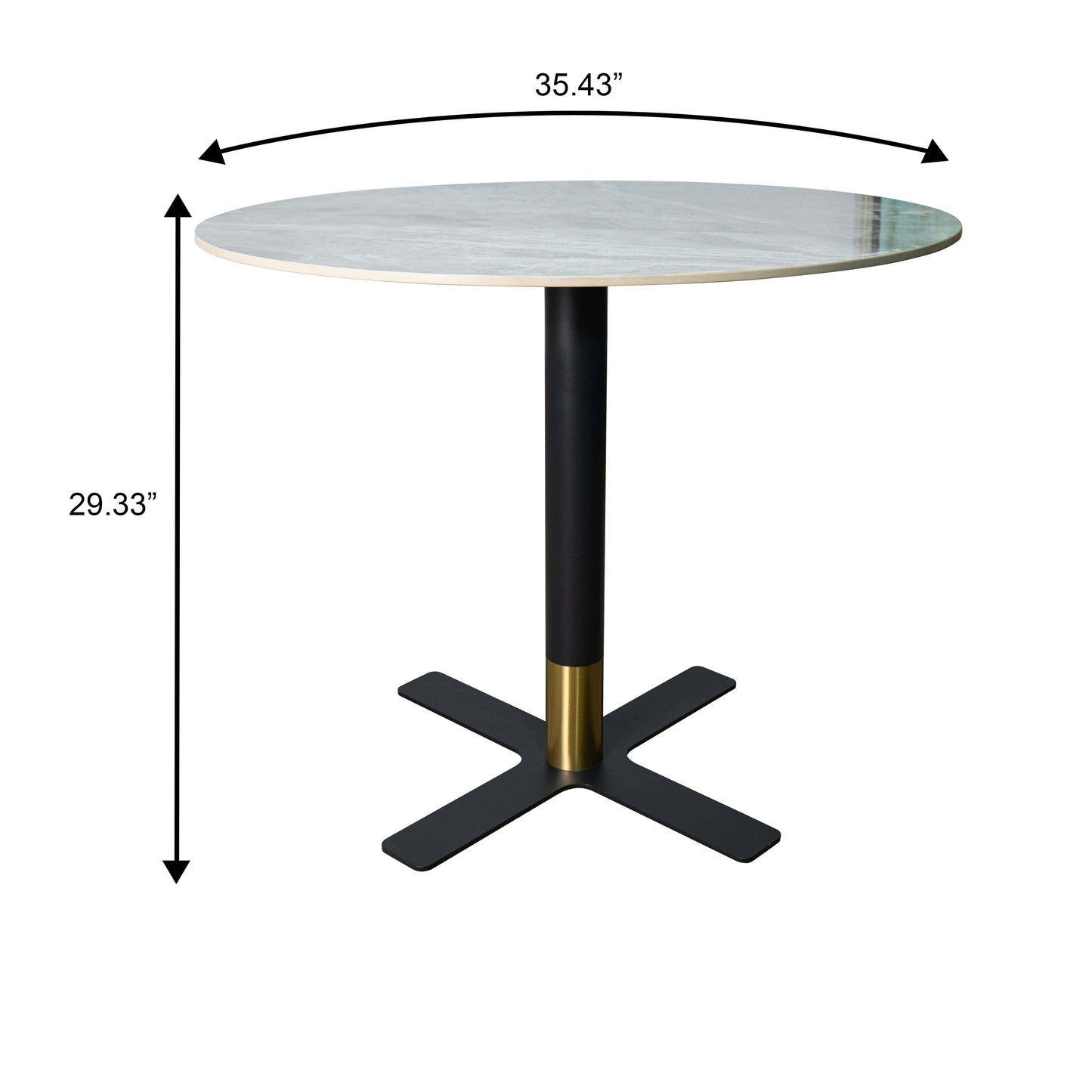 Vail Collection Dining Table Black/Gold X Base With 27"/36" Round BLack Stone Top