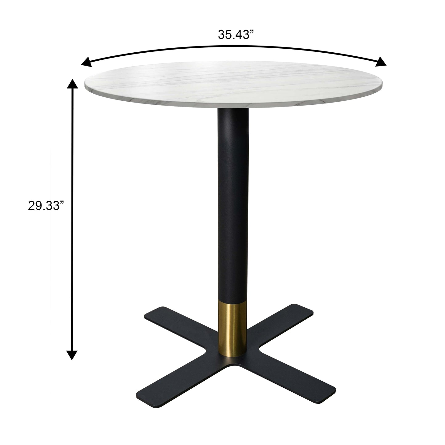 Vail Collection Dining Table Black/Gold X Base With 27"/36" Round BLack Stone Top