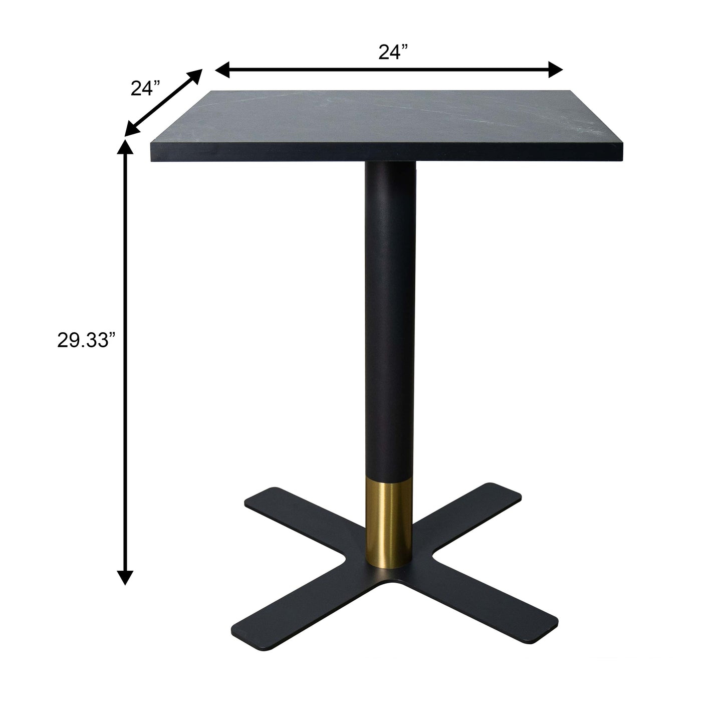 LeisureMod Vail Collection Dining Table Black/Gold X Base With 24" Square MDF Top