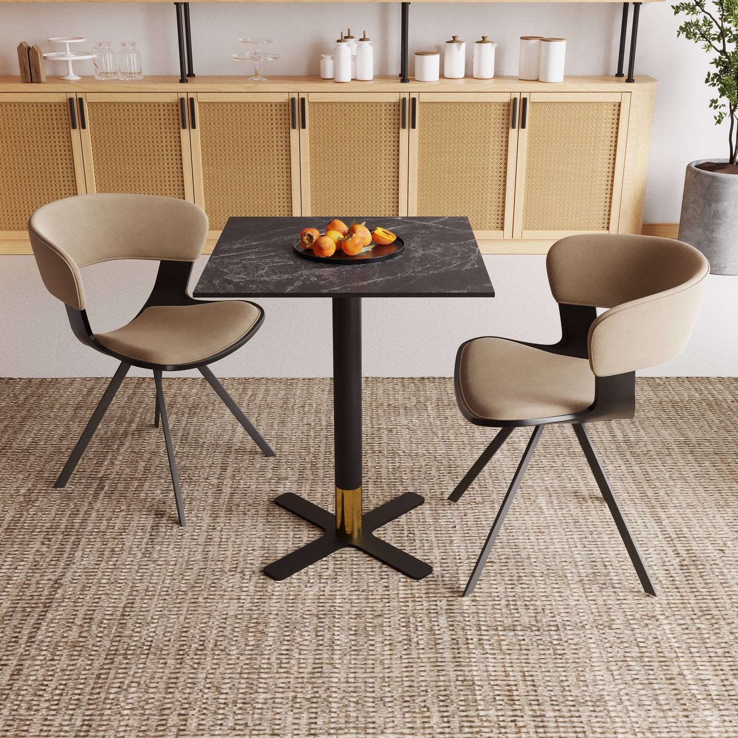 LeisureMod Vail Collection Dining Table Black/Gold X Base With 24" Square MDF Top