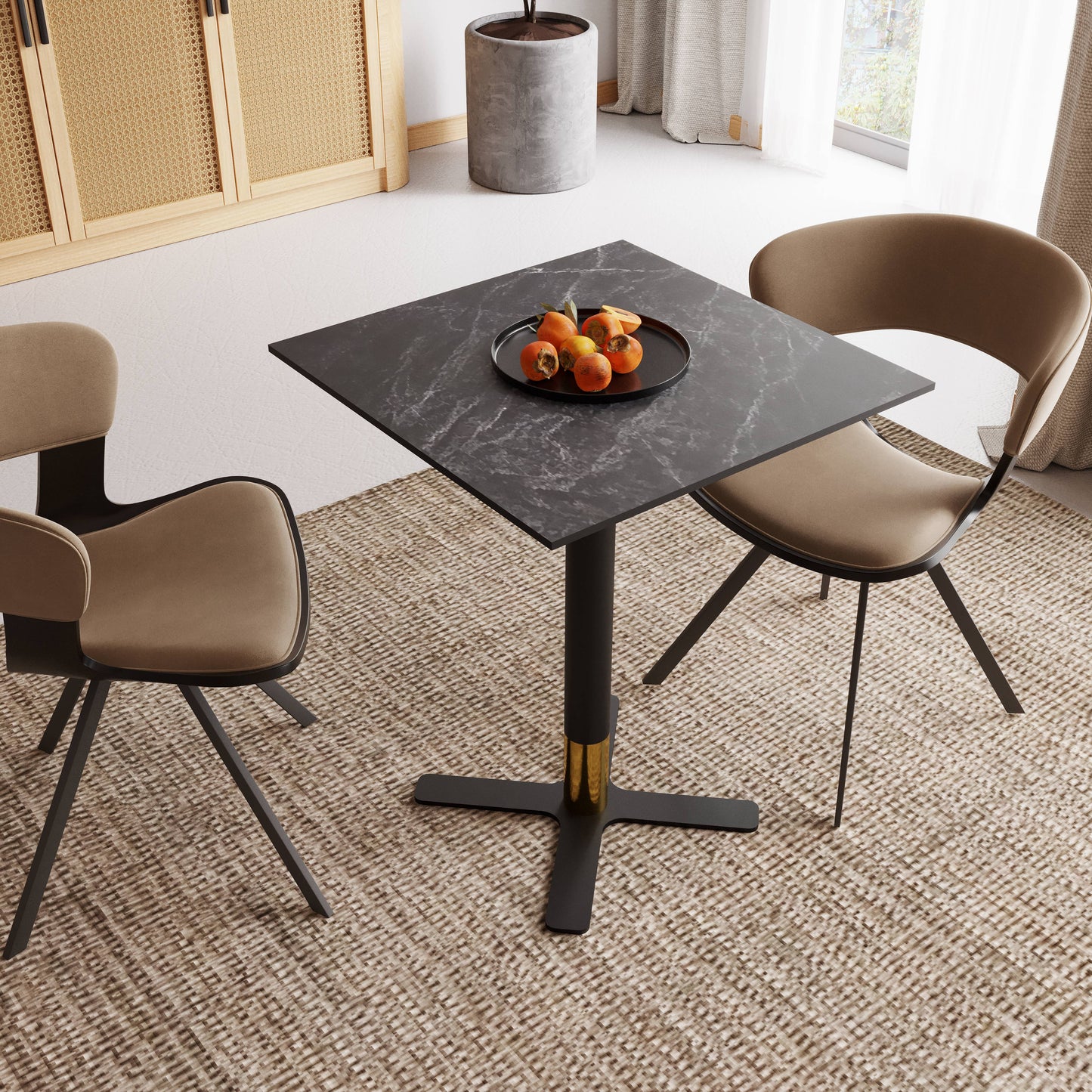 LeisureMod Vail Collection Dining Table Black/Gold X Base With 24" Square MDF Top