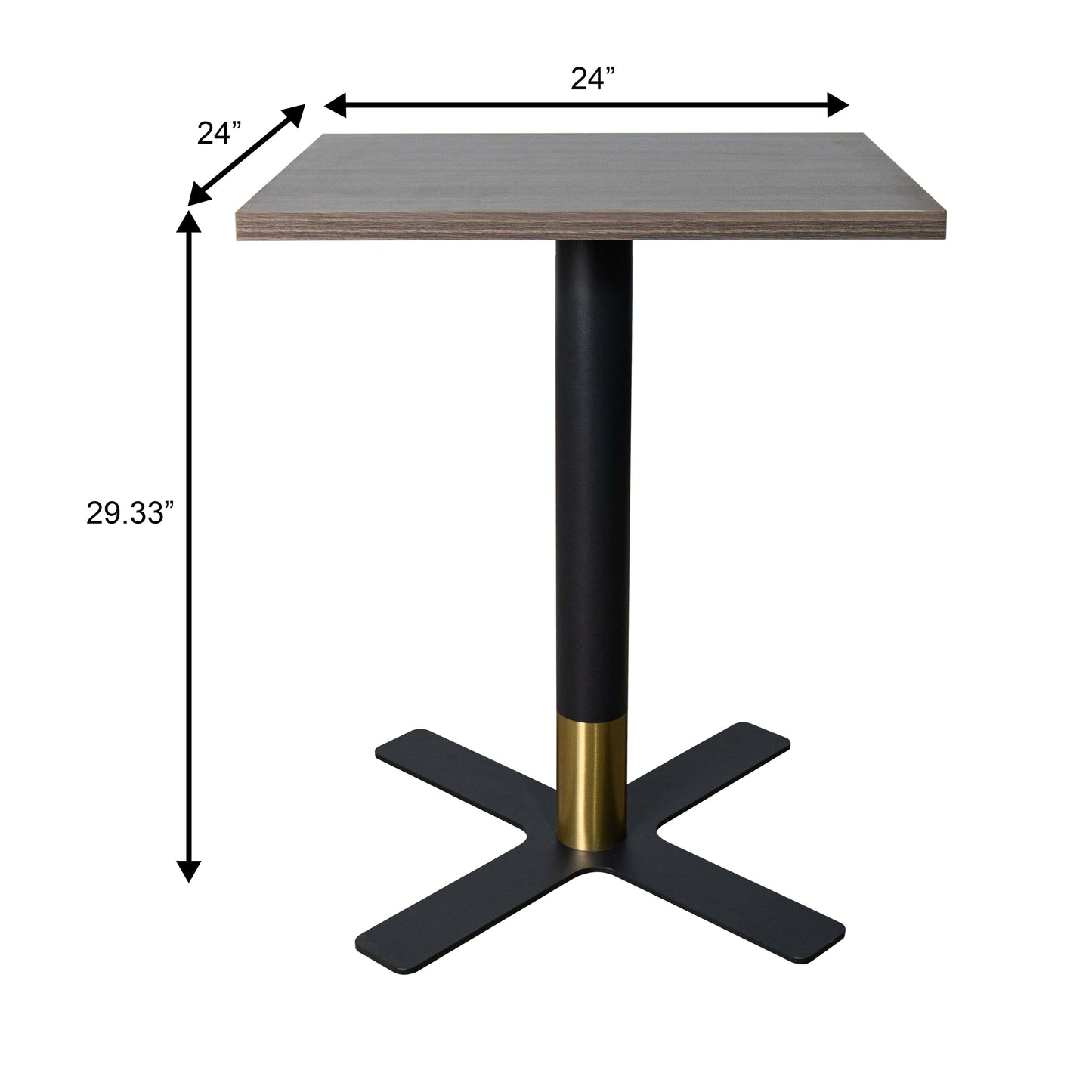 LeisureMod Vail Collection Dining Table Black/Gold X Base With 24" Square MDF Top