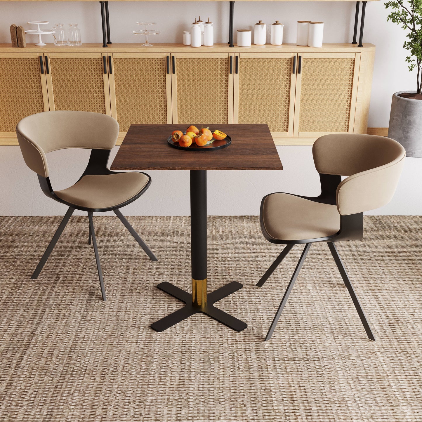 LeisureMod Vail Collection Dining Table Black/Gold X Base With 24" Square MDF Top