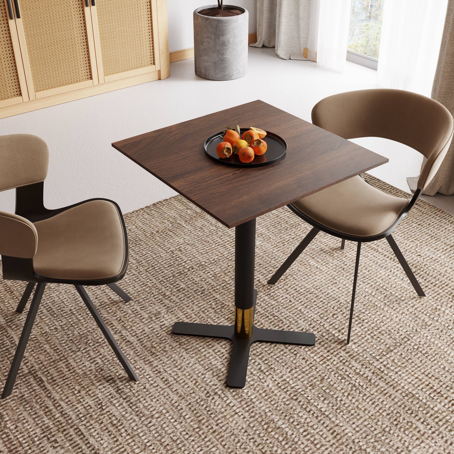 LeisureMod Vail Collection Dining Table Black/Gold X Base With 24" Square MDF Top