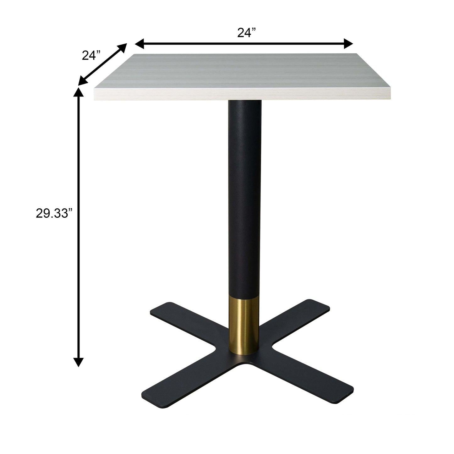 LeisureMod Vail Collection Dining Table Black/Gold X Base With 24" Square MDF Top