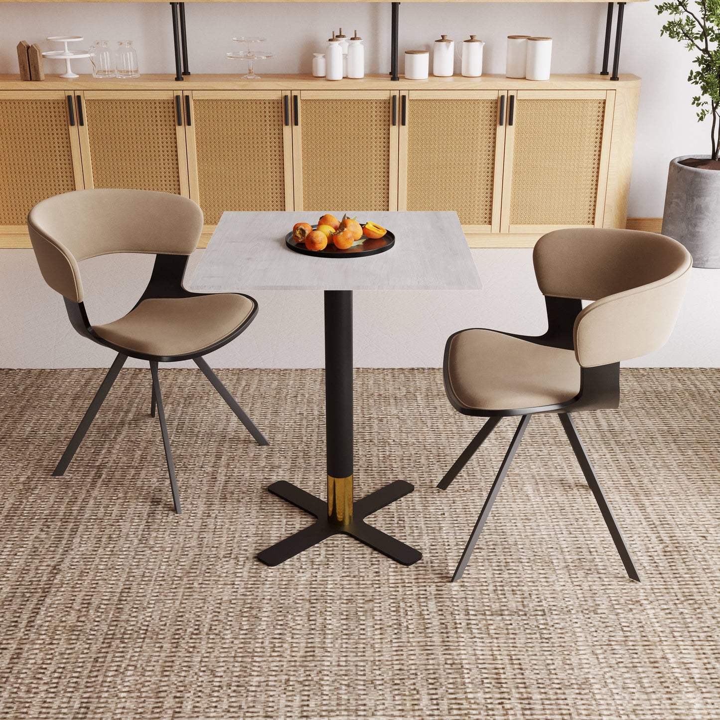 LeisureMod Vail Collection Dining Table Black/Gold X Base With 24" Square MDF Top