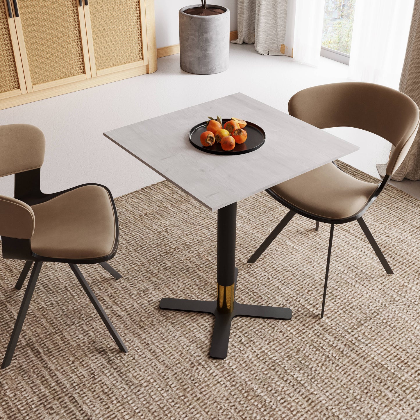 LeisureMod Vail Collection Dining Table Black/Gold X Base With 24" Square MDF Top