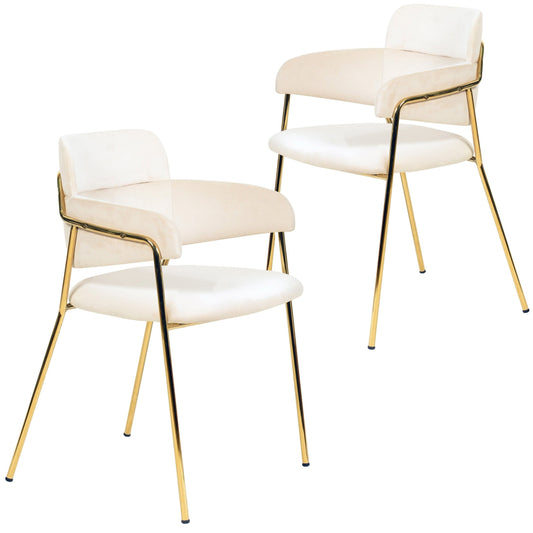 Axis Upholstered Dining Chairs Curved Open-Back & Gold Legs Set of 2