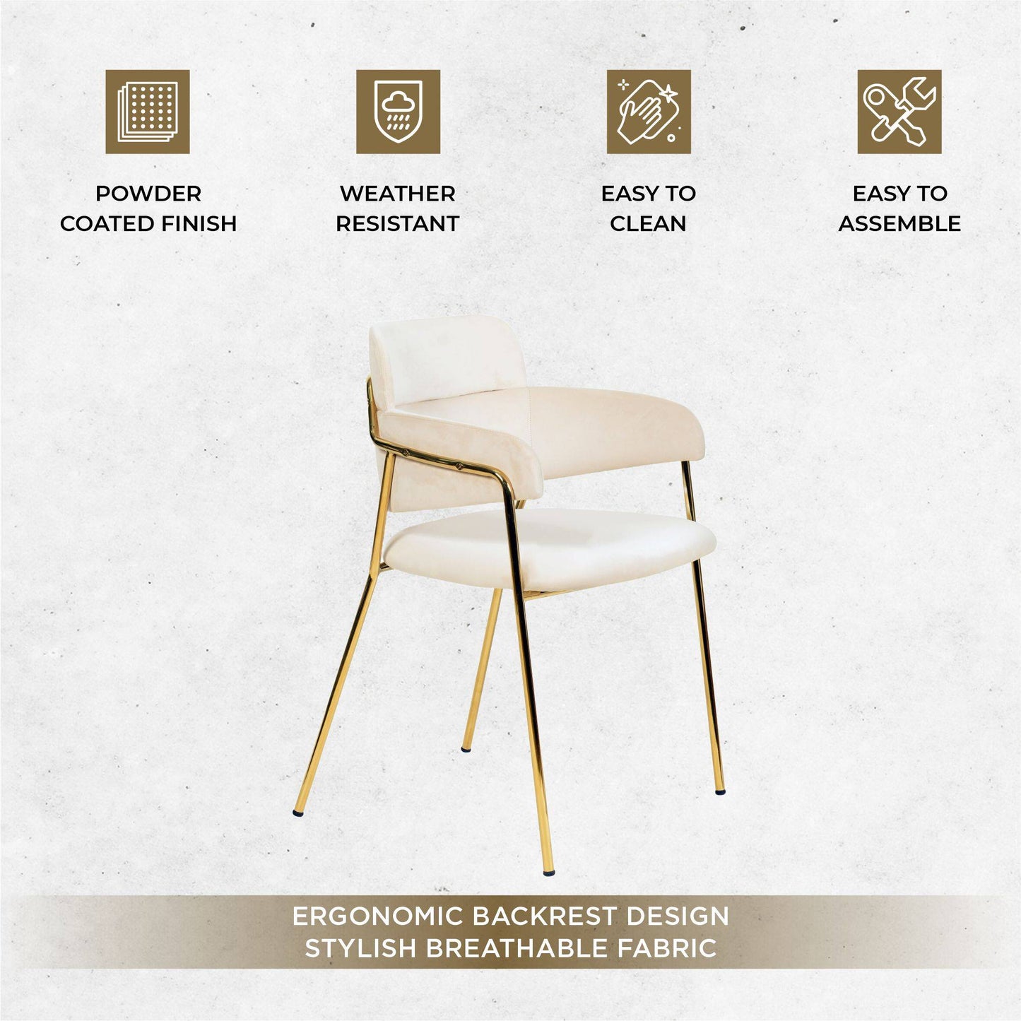 Axis Upholstered Dining Chairs Curved Open-Back & Gold Legs Set of 2