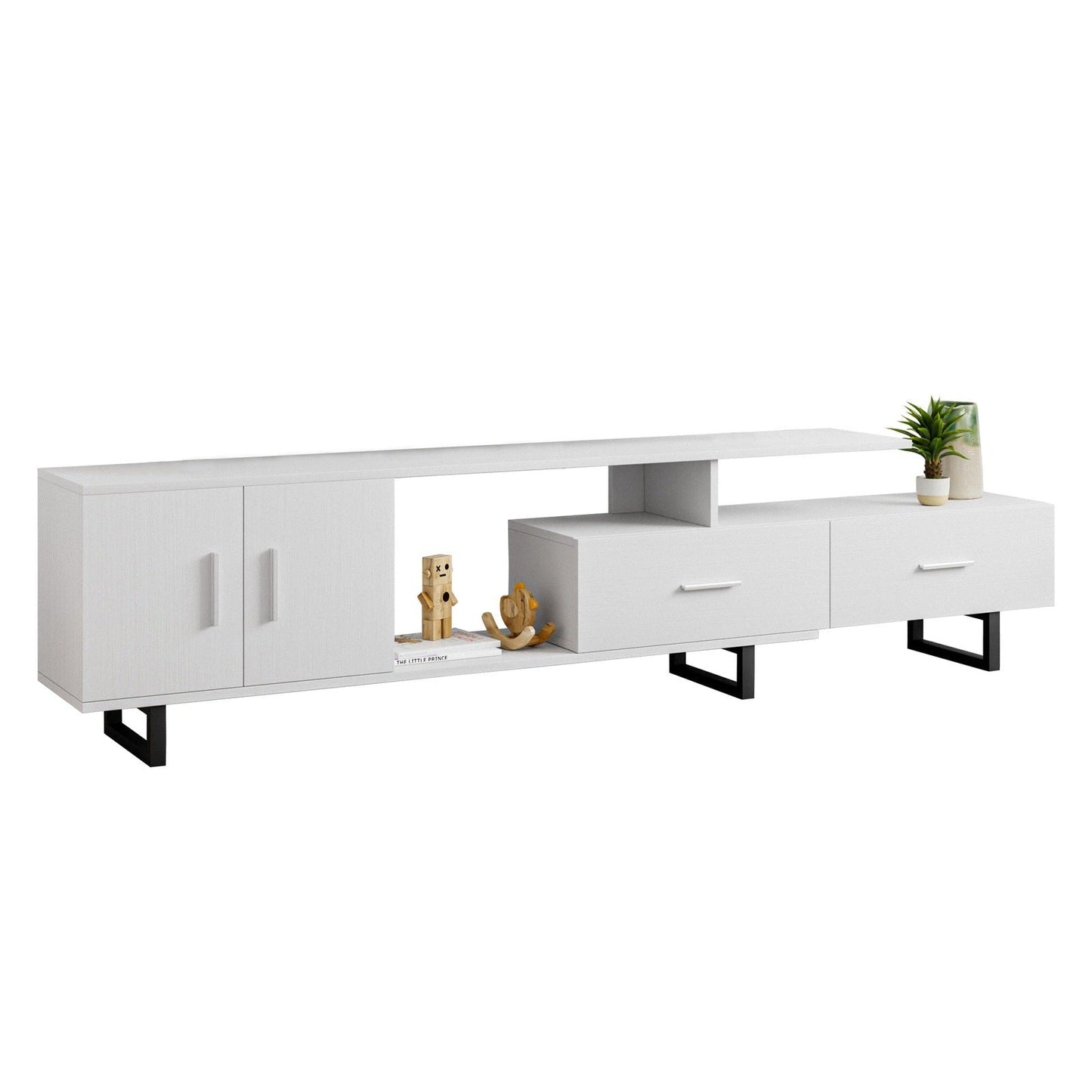 Avery Mid-Century Modern TV Stand with MDF Cabinet and Powder Coated Steel Legs