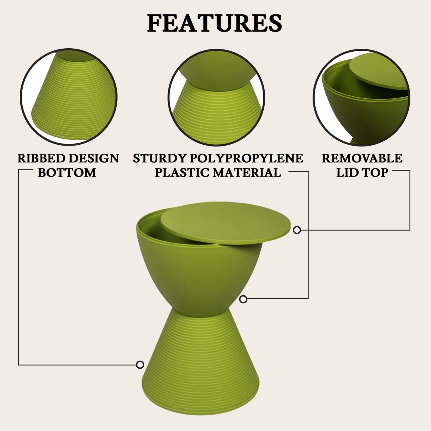 Boyd  Storage Round Side End Table in Polypropylene Plastic