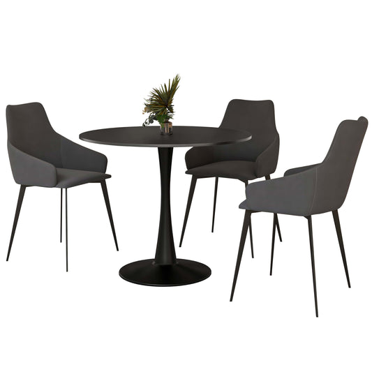Bristol 4-Piece Dining Set with 35" Round Dining Table and 3 PU Leather Dining Chairs