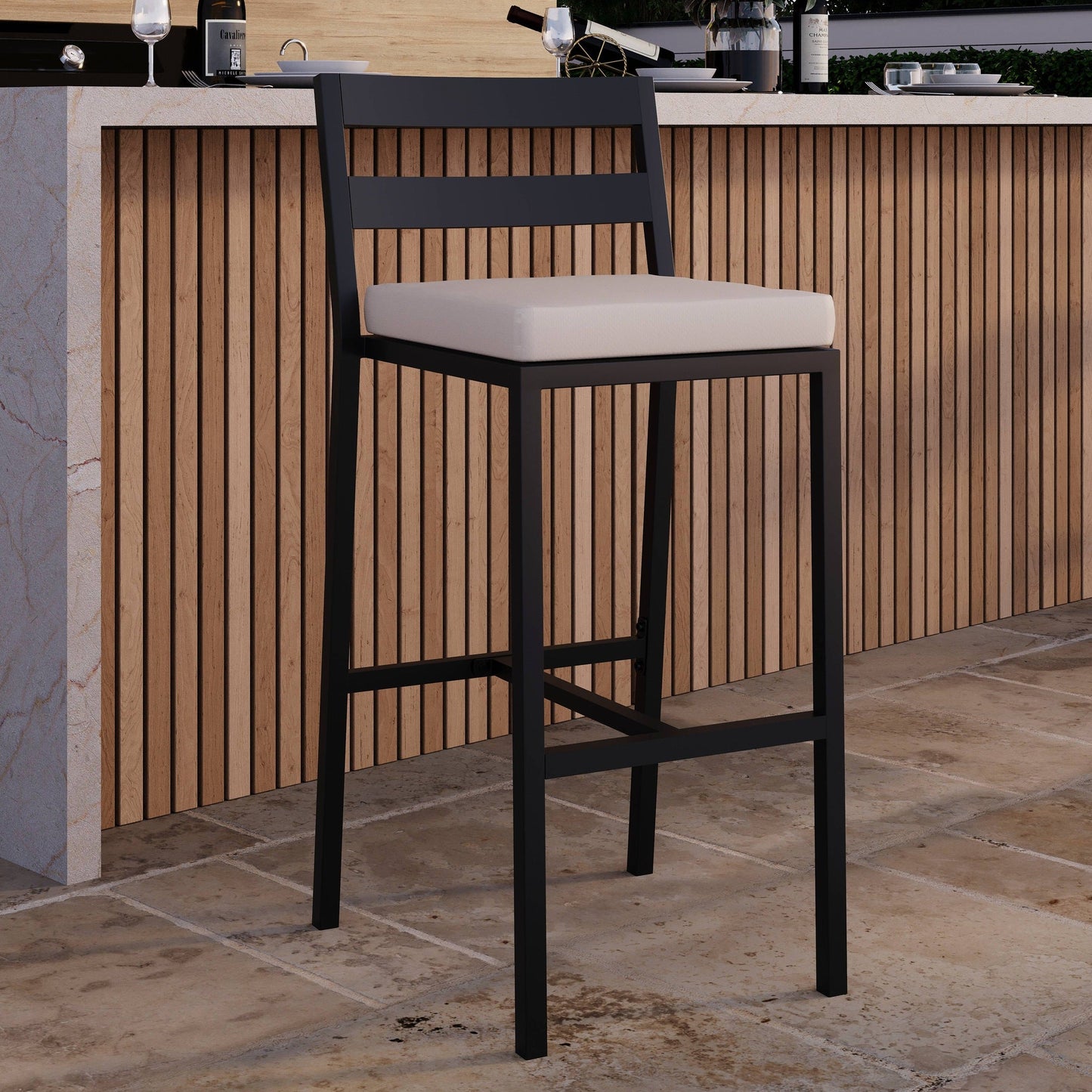 Chelsea Modern Patio Bar Chair in Powder-Coated Aluminum with Removable Cushion