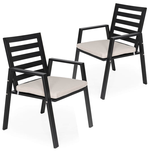 Chelsea Modern Aluminum Patio Dining Armchair with Removable Cushions Set of 2