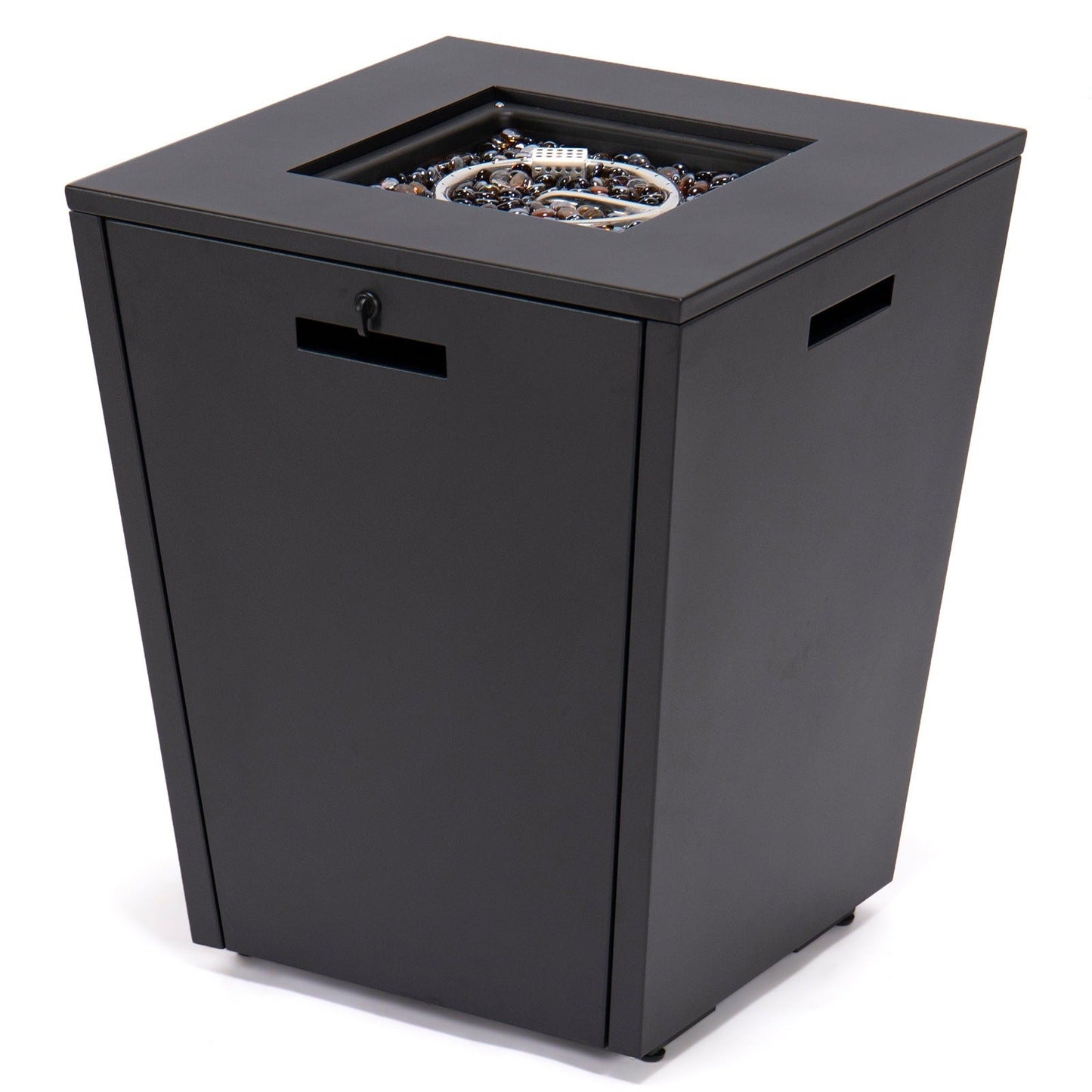 Chelsea Steel Fire Pit Table with Tempered Glass Wind Guard and Lid
