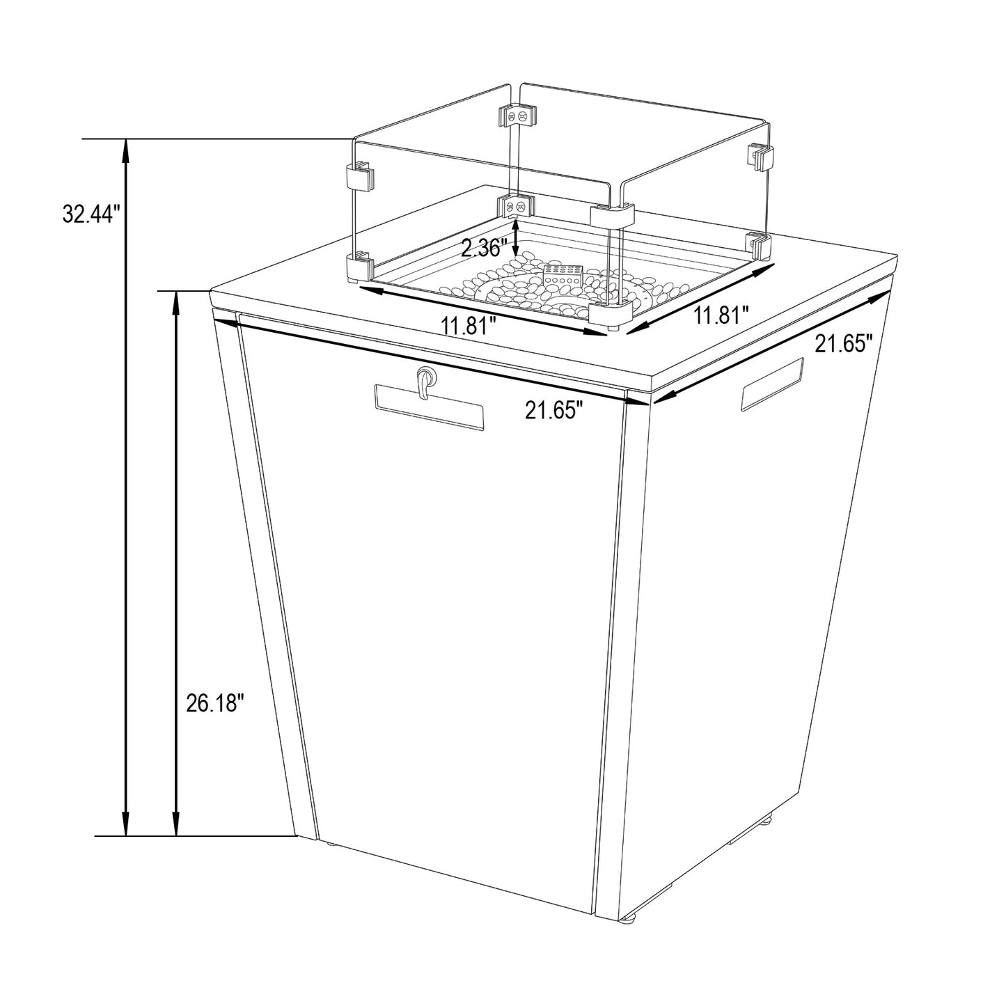 Chelsea Steel Fire Pit Table with Tempered Glass Wind Guard and Lid