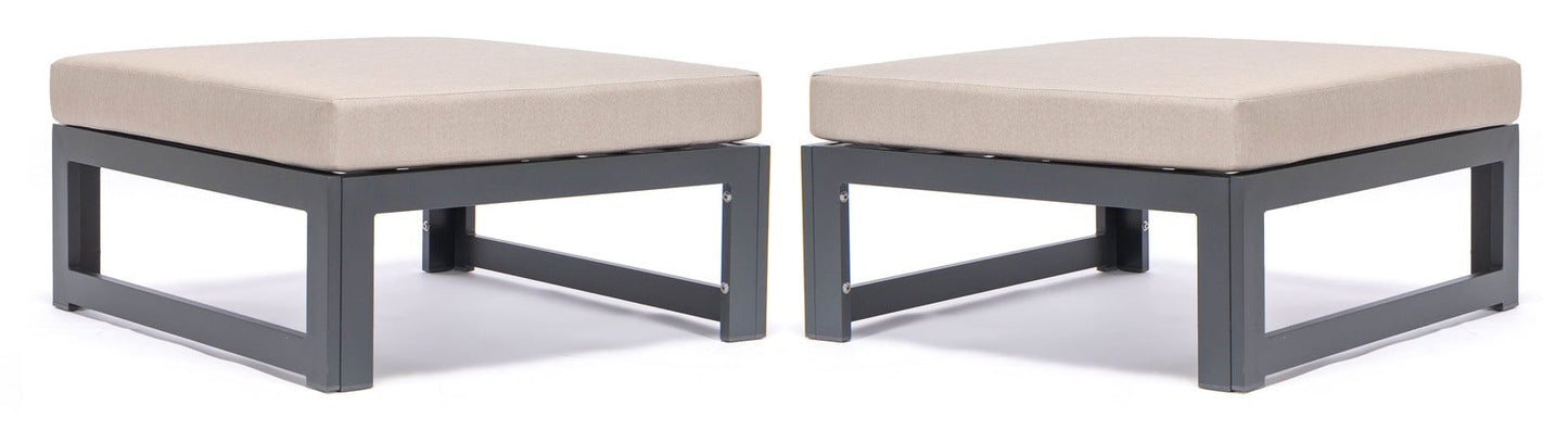 Chelsea Outdoor Patio Black Aluminum Ottomans With Cushions Set Of 2