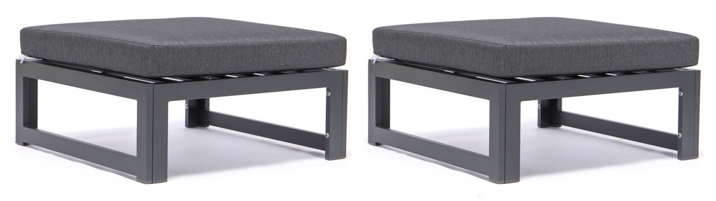 Chelsea Outdoor Patio Black Aluminum Ottomans With Cushions Set Of 2