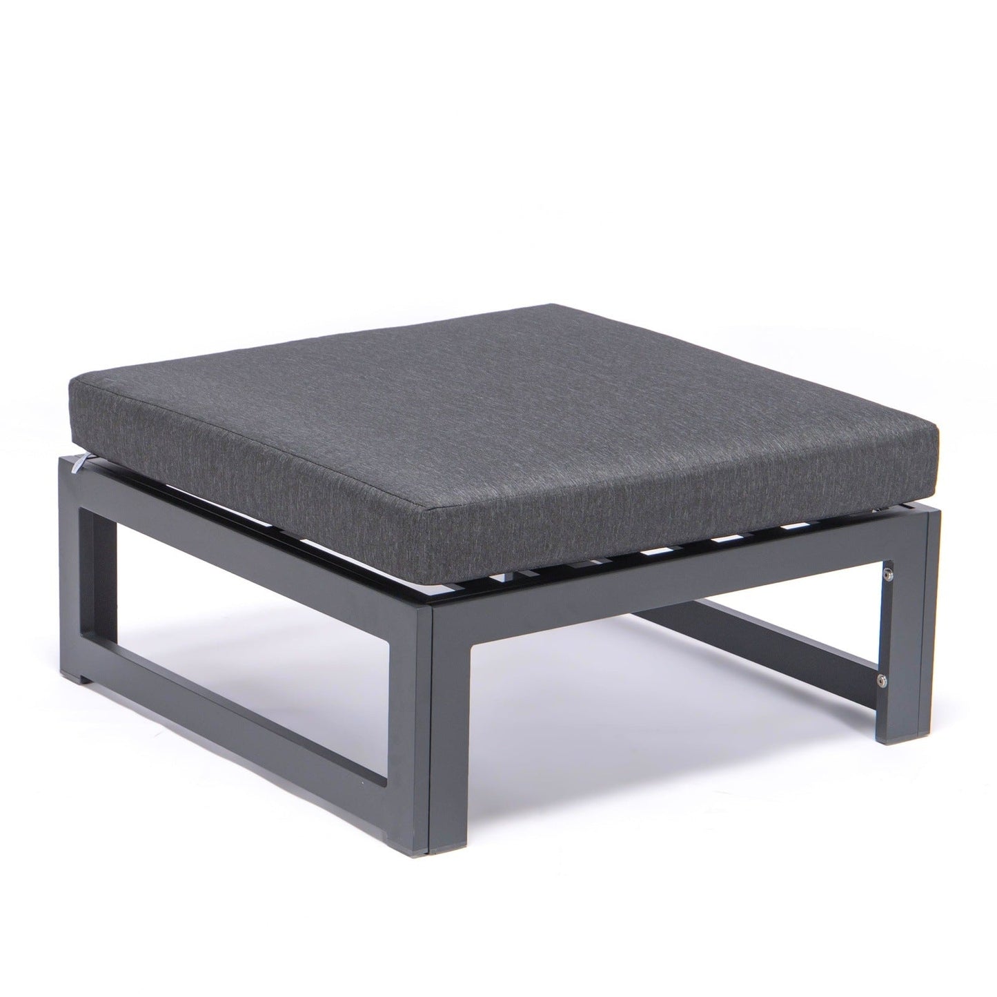 Chelsea Outdoor Patio Black Aluminum Ottomans With Cushions Set Of 2