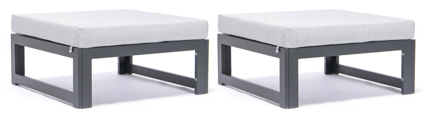 Chelsea Outdoor Patio Black Aluminum Ottomans With Cushions Set Of 2