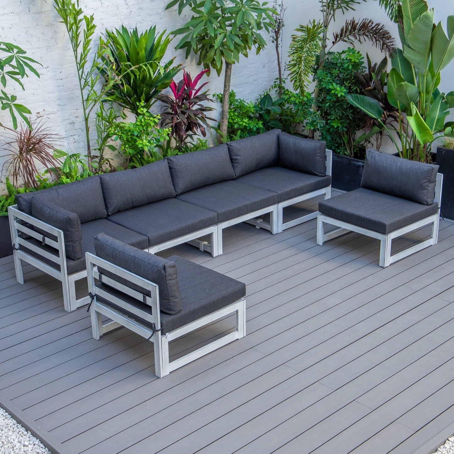 Chelsea 6-Piece Patio Sectional In Weathered Grey Aluminum With Cushions