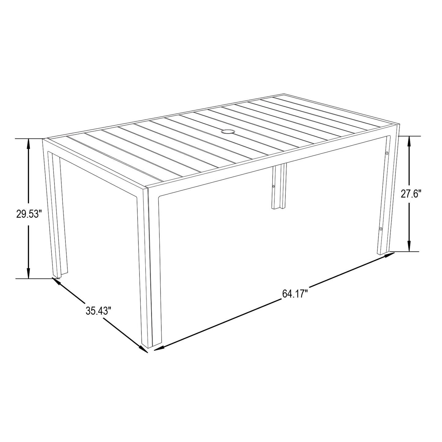 Chelsea Mid-Century Modern 63" & 87" Rectangular Outdoor Dining Table, Black Aluminum