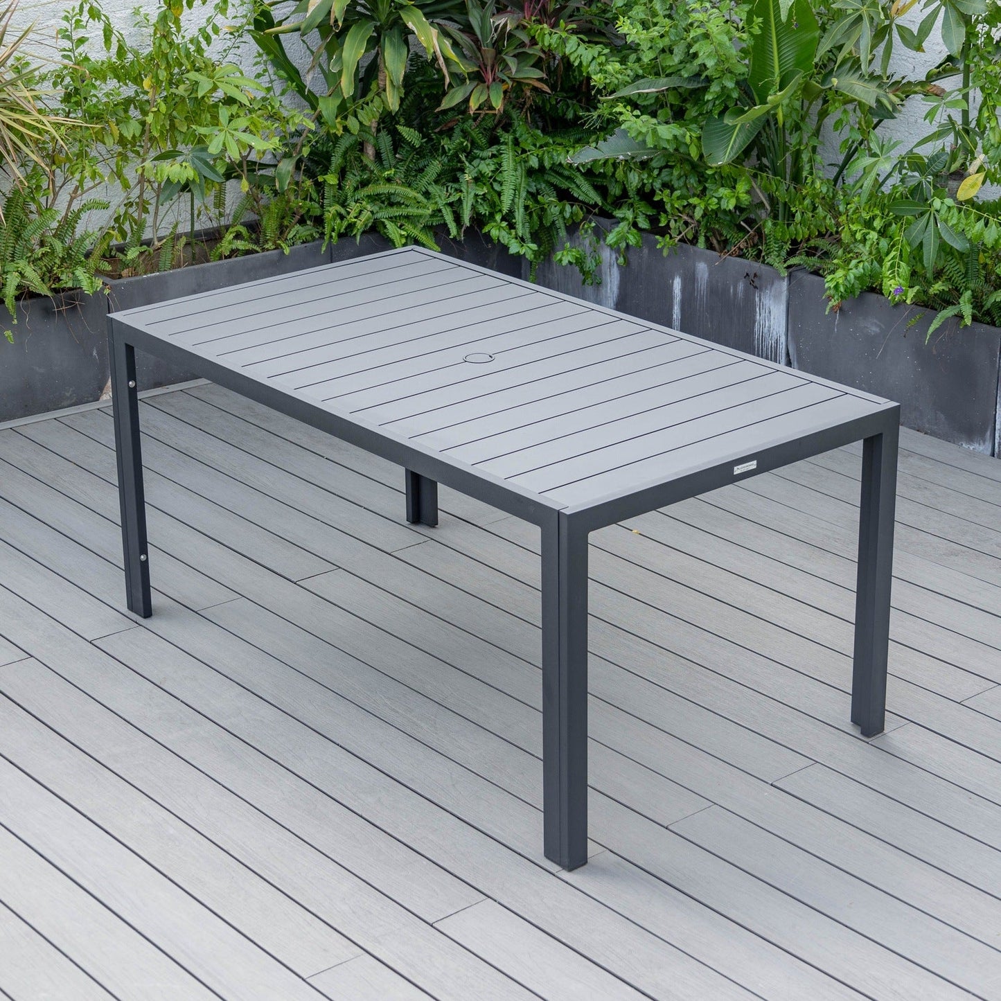 Chelsea Mid-Century Modern 63" & 87" Rectangular Outdoor Dining Table, Black Aluminum