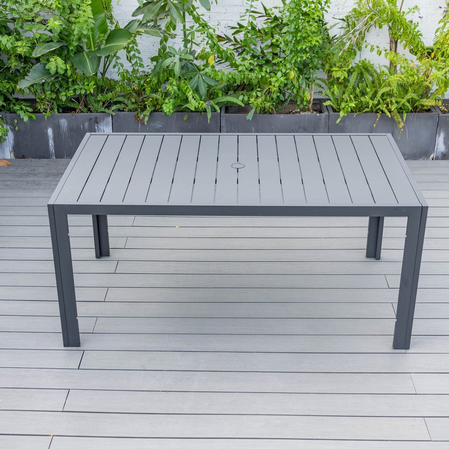 Chelsea Mid-Century Modern 63" & 87" Rectangular Outdoor Dining Table, Black Aluminum
