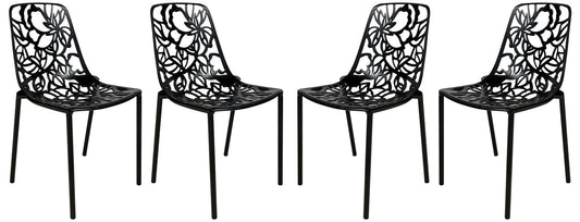 Devon Aluminum Indoor Outdoor Dining Chairs Stackable and Flower Pattern Design Set of 4