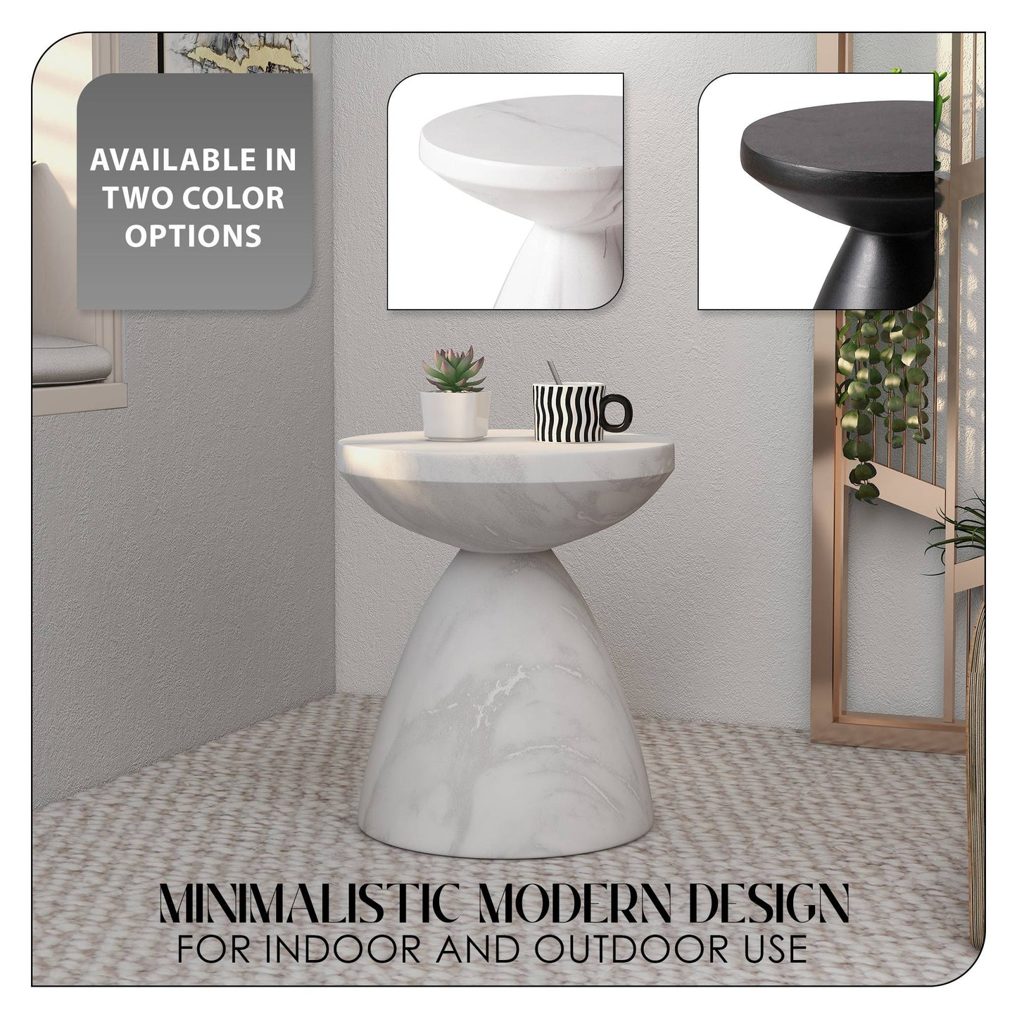 Dune Side Table Fiberstone Round Accent Table and Hourglass Pedestal Base