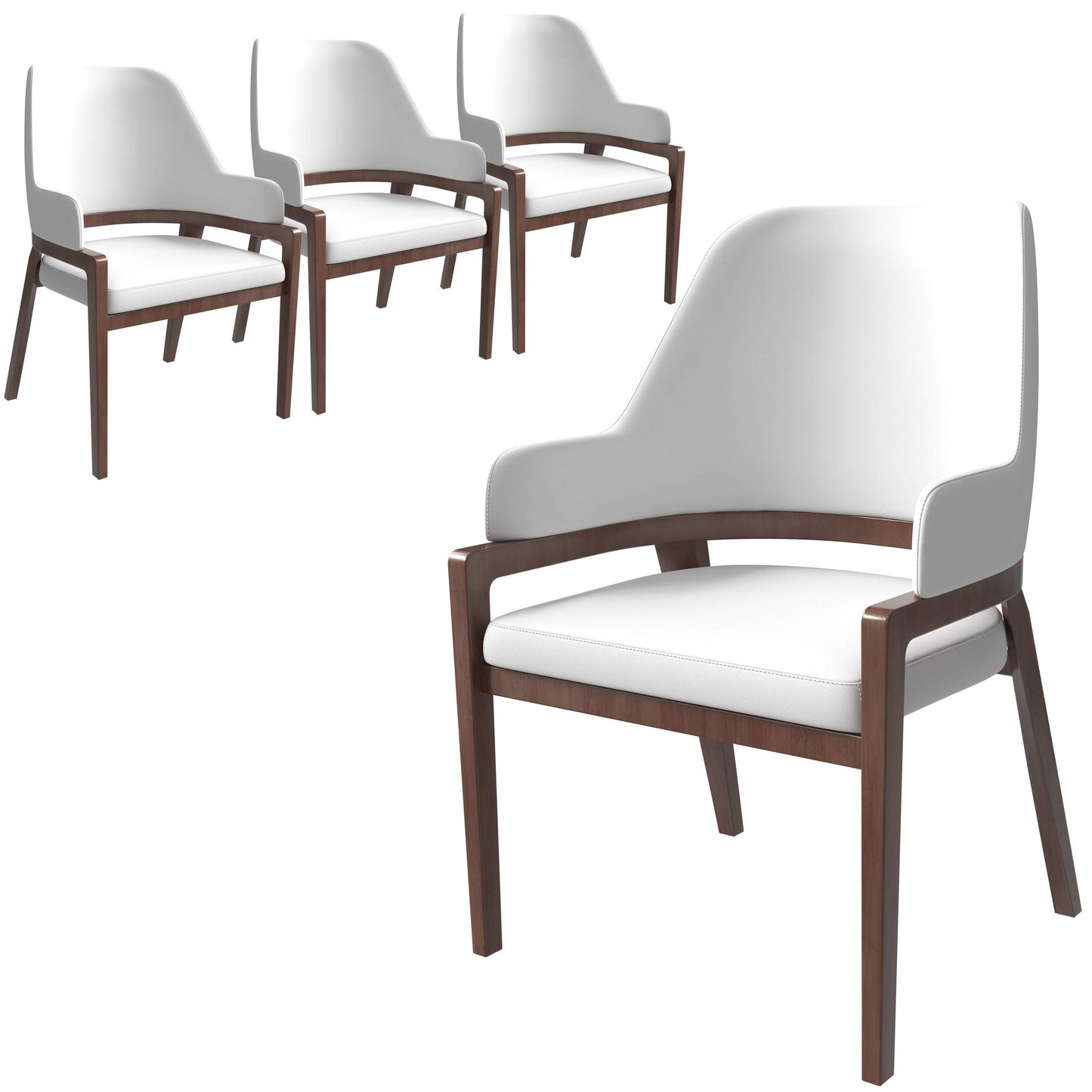 Ethora Leather Dining Chair: Upholstered, Curved Open-Back & Rubberwood Frame Set of 4