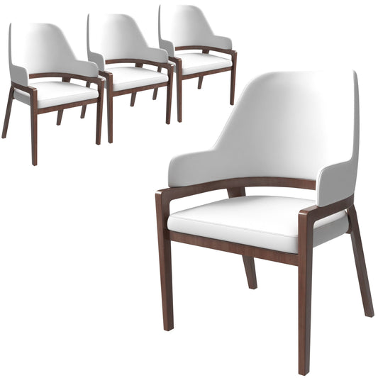 Ethora Leather Dining Chair: Upholstered, Curved Open-Back & Rubberwood Frame Set of 4