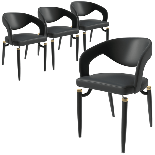 Entice Leather Dining Chairs with Curved Open Back Design and Iron Legs Set of 4