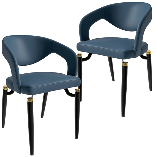 Entice Leather Dining Chairs with Curved Open Back Design and Iron Legs Set of 2