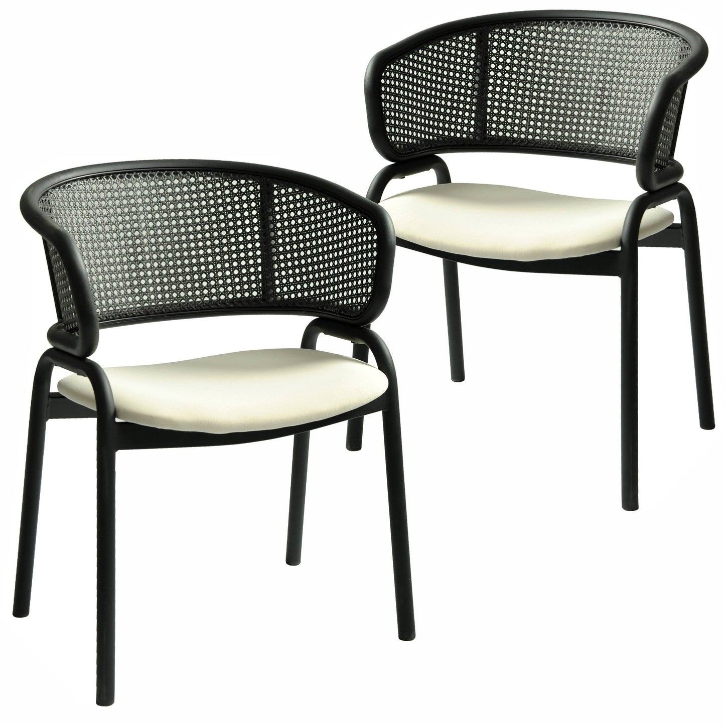 Ervilla Dining Armchair with Black Steel Legs and Black Wicker Back Set of 2