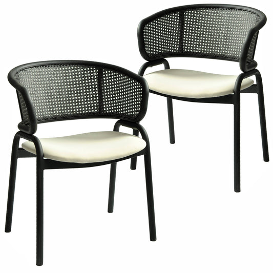 Ervilla Dining Armchair with Black Steel Legs and Black Wicker Back Set of 2