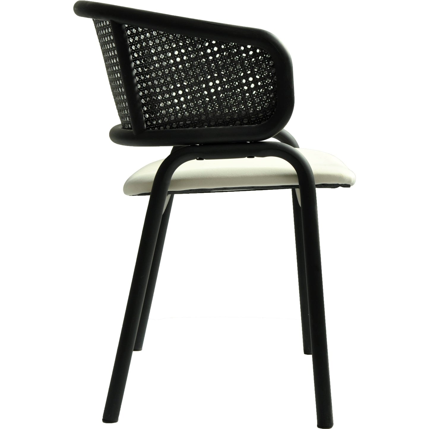 Ervilla Dining Armchair with Black Steel Legs and Black Wicker Back Set of 2