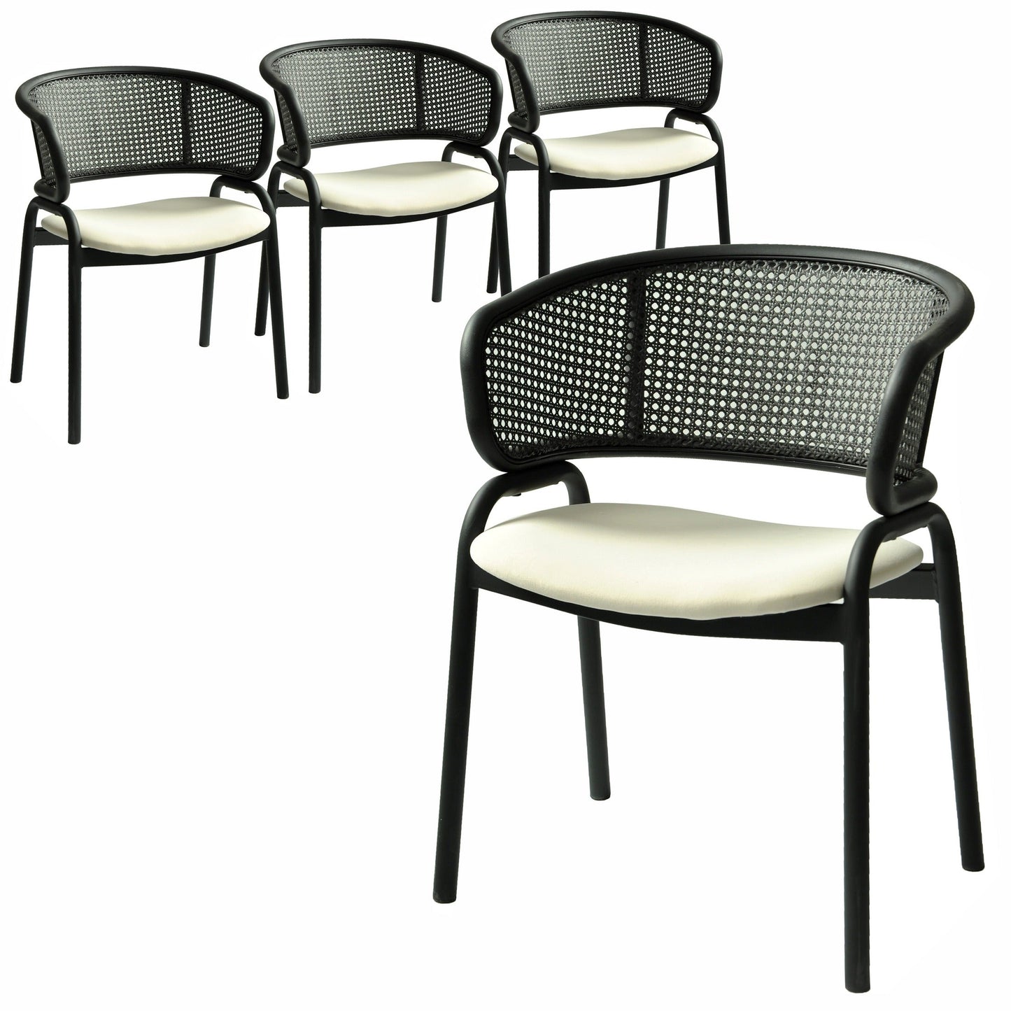 Ervilla Dining Armchair with Black Steel Legs and Black Wicker Back Set of 4