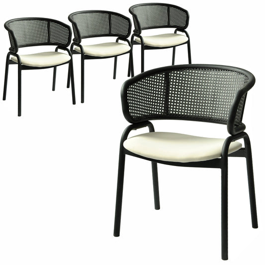 Ervilla Dining Armchair with Black Steel Legs and Black Wicker Back Set of 4