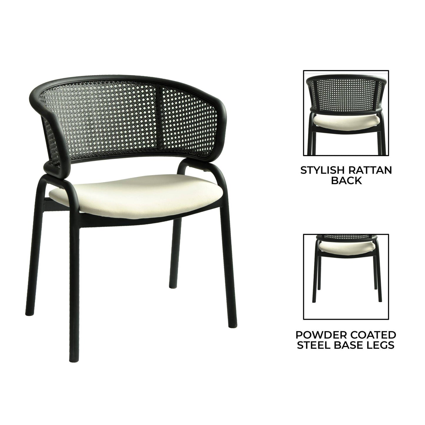 Ervilla Dining Armchair with Black Steel Legs and Black Wicker Back Set of 4