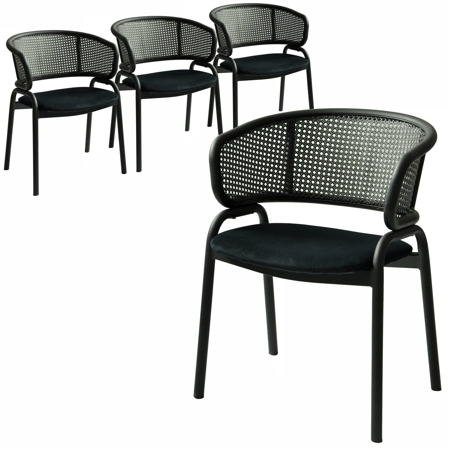 Ervilla Dining Armchair with Black Steel Legs and Black Wicker Back Set of 4