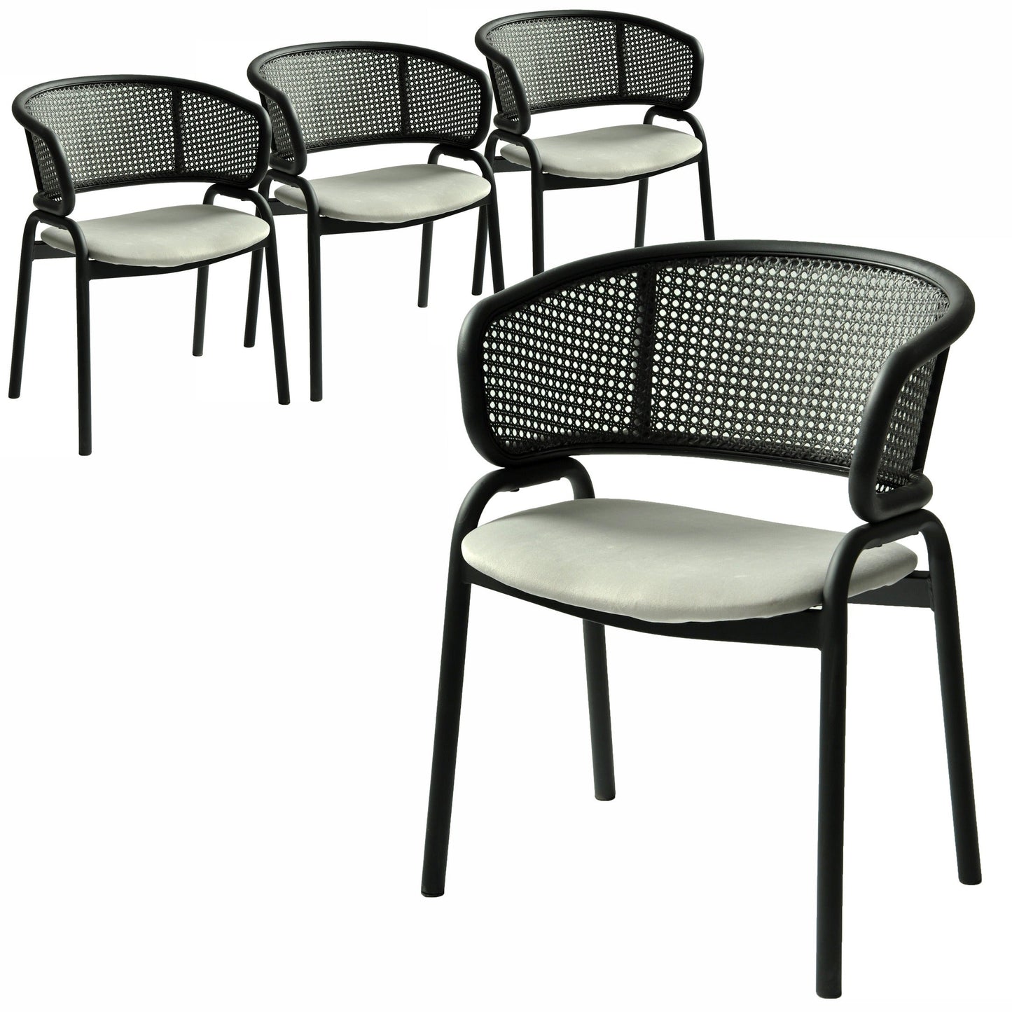 Ervilla Dining Armchair with Black Steel Legs and Black Wicker Back Set of 4
